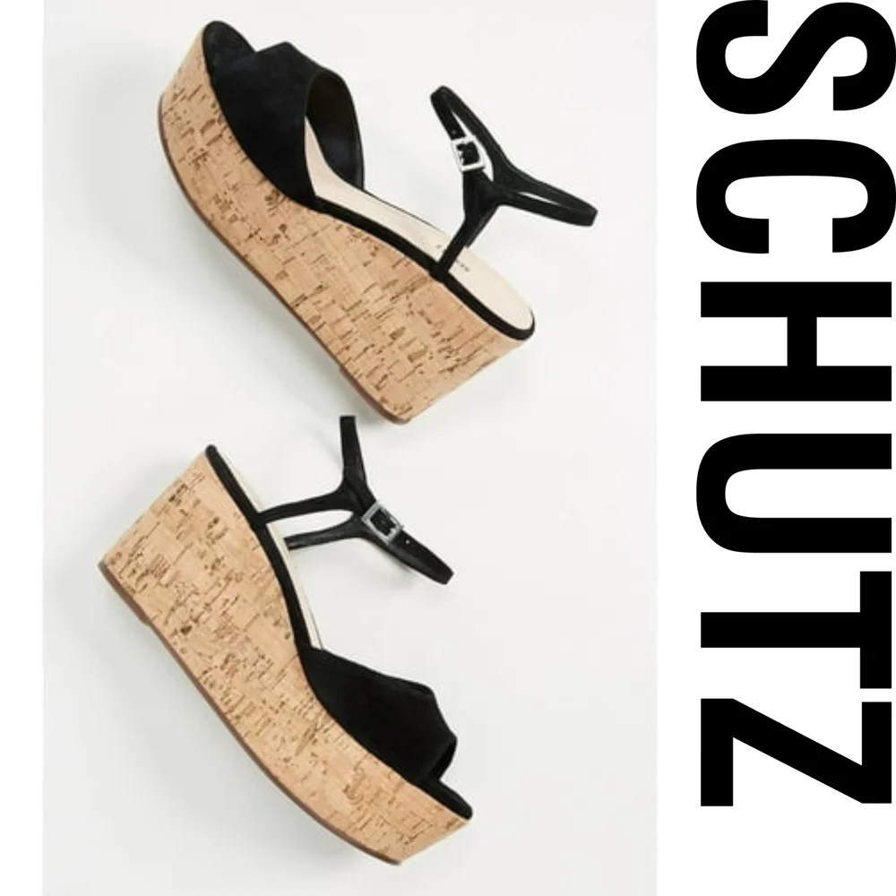Schutz Women's Heloise Wedge Sandal, Black, Size 9.5 M US